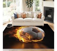 Tapis de en Flanelle 50 x 80 cm - Doux antidérapant et décoratif, Tapis imprimé pour entrée Salon ou Chambre Art numérique Football feu,Couleur Noir