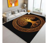 Tapis de Enfant 80 x 150 cm, Rétro Texture Arbre de Vie Cercles imprimés Tapis Moquette de Chambre à Poils Ras, Marron Noir Paillasson Intérieur - pour Salon Cuisine Chambre Décor