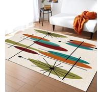 PAJEON Tapis de Enfant Lotus Géométrique du Milieu du Siècle Turquoise Orange, 80 x 150 cm Tapis Moquette de Chambre à Poils Ras, Paillasson Intérieur - pour Chambre à Coucher de Salon
