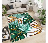 Tapis de Enfant Plantes Tropicales Vertes, Tapis avec Dos en Caoutchouc Antidérapant, Feuilles De Palmier Feuilles De Monstera Antidérapant Tapis Intérieur - pour Commercial de Bureau 100 x 150 cm