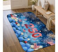 Tapis de feux d'artifice, fleurs festives, drapeaux américains, jour de l'indépendance, bleu, antidérapant, tapis d'intérieur qui ne perd pas ses poils, salle de bain, entrée, chevet, décoration de