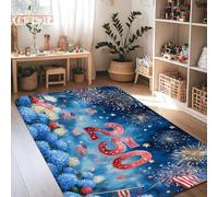 Tapis de feux d'artifice, fleurs festives, drapeaux américains, jour de l'indépendance, bleu, tapis rectangulaire d'intérieur à poils courts en éponge qui ne perd pas ses poils pour salon, chambre à