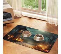 Tapis de fond d'Halloween pour chien, tapis d'alimentation absorbant pour gamelles d'eau et de nourriture - Tapis de placement antidérapant pour sols - Imperméable - Séchage rapide - Pour chiens
