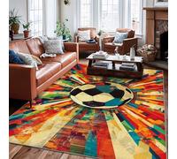 Tapis de football avec formes géométriques modernes et sportives - Lignes rayonnantes - Pas multicolore - Dos antidérapant - Tapis d'intérieur rectangulaire qui ne perd pas ses poils - Pour salon