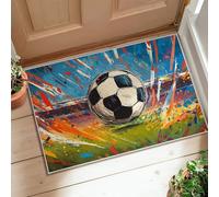 Tapis de football moderne et sportif avec éclaboussures de couleur, herbe bleu d'été, tapis d'intérieur à poils courts qui ne perd pas ses poils pour entrée, salle de bain, buanderie, 0,6 x 0,9 m