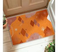 Tapis de formes géométriques, moderne abstrait, feuilles, spirales, automne, orange, tapis de porte avec revers antidérapant, tapis de bord relié pour salle de bain, buanderie, cuisine, entrée