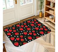 Tapis de fraises espiègles, feuilles d'été ludiques et graines, paillasson rectangulaire rouge, tapis antidérapant qui ne perd pas ses poils, salle de bain, entrée, chevet, décoration de porte, 0,6 x