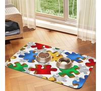 Tapis de gamelle Absorbant pour Chien et Chat, Motif Puzzle autisme, antidérapant, pour Nourriture et Eau, 30 x 45 cm