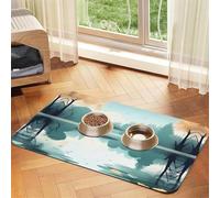 Tapis de gamelle en cuir absorbant avec feuilles tombées sur un lac tranquille pour animaux domestiques ou chats