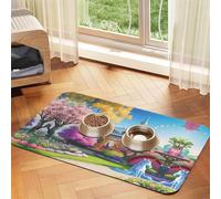 Tapis de gamelle en cuir absorbant motif licorne conte de fées pour animaux domestiques ou chats