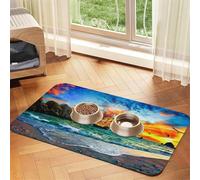 Tapis de gamelle imprimé bateau pirate au coucher du soleil, antidérapant et insipide pour chien et chat