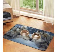 Tapis de gamelle imprimé Wolf Kiss In Winter pour animal domestique, antidérapant et sans goût pour chien et chat