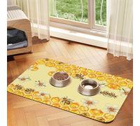 Tapis de gamelle pour animal domestique Motif abeille dans une fleur, antidérapant et insipide Tapis d'alimentation pour chien et chat