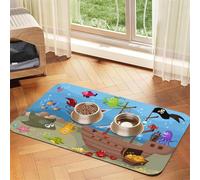 Tapis de gamelle pour animaux de compagnie Motif poissons sous-marins, antidérapant et sans goût pour chien et chat