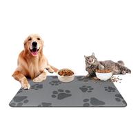 Tapis de gamelle pour chien et chat - 30 x 50 cm - En silicone imperméable et antidérapant - Gris - Tapis de nourriture pour chat absorbant à séchage rapide