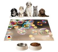 Tapis de gamelle pour chiens et chats « Bulle de savon pire en vinyle de qualité supérieure - 44 x 32 cm - Antidérapant, lavable, indéchirable - Fabriqué en Allemagne