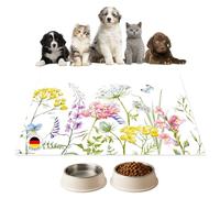 Tapis de gamelle pour chiens et chats « prairie fleurie aquarelle multicolore en vinyle de qualité supérieure - 44 x 32 cm - Antidérapant, lavable, indéchirable - Fabriqué en Allemagne
