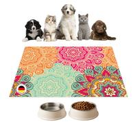 Tapis de gamelle | Tapis d'alimentation pour chiens et chats « Mandalas multicolores en vinyle de qualité supérieure - 44 x 32 cm - Antidérapant, lavable, indéchirable - Fabriqué en Allemagne