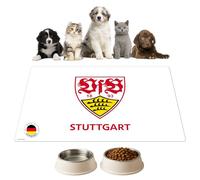Tapis de gamelle | Tapis d'alimentation pour chiens et chats - « VfB Stuttgart » - Logo blanc en vinyle de qualité supérieure - 44 x 32 cm - Antidérapant, lavable, indéchirable - Fabriqué en Allemagne