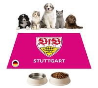 Tapis de gamelle | Tapis d'alimentation pour chiens et chats - « VfB Stuttgart » - Logo rose en vinyle de qualité supérieure - 44 x 32 cm - Antidérapant, lavable, indéchirable - Fabriqué en Allemagne