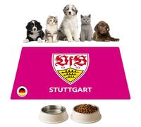 Tapis de gamelle | Tapis d'alimentation pour chiens et chats - « VfB Stuttgart » - Logo rose en vinyle de qualité supérieure - 44 x 32 cm - Antidérapant, lavable, indéchirable - Fabriqué en Allemagne