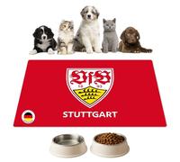 Tapis de gamelle | Tapis d'alimentation pour chiens et chats - « VfB Stuttgart » - Logo rouge en vinyle de qualité supérieure - 44 x 32 cm - Antidérapant, lavable, indéchirable - Fabriqué en Allemagne