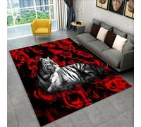Tapis de Grande Surface Imprimé Loup Lion Tigre,pour Salon,Chambre à Coucher,Décoration D'intérieur Moderne,Antidérapant Flanelle Enfant Tapis de Jeu Canapé Paillasson (Rouge,80x160 cm)