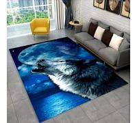 Tapis de Grande Surface Imprimé Loup Lion Tigre,pour Salon,Chambre à Coucher,Décoration D'intérieur Moderne,Antidérapant Flanelle Enfant Tapis de Jeu Canapé Paillasson (Bleu,60x90 cm)