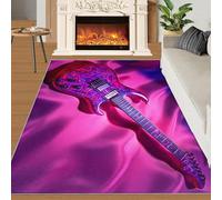 Tapis de guitare coloré et décoration d'intérieur - Lavable - Peinture à l'huile - Guitare électrique pour entrée, chambre à coucher - Antidérapant et doux - 80 x 150 cm - Motif instruments de musique