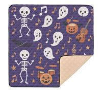 Tapis de gym et d'activités en mousse souple pour bébé motif Halloween - Motif musique - Lavable au sol - Pour bébés et tout-petits - 127 x 127 cm
