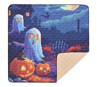 Tapis de gym et d'activités pour bébé Halloween Pixel Citrouilles et fantômes doux et épais pour intérieur et extérieur 1 pièce, 127 x 127 cm