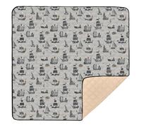 Tapis de gym et d'activités pour bébé motif pirates gris doux et épais pour le sol lavable pour bébé, nourrissons, tout-petits, 127 x 127 cm
