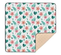 Tapis de gymnastique et d'activité en mousse souple pour bébé, motif fleur et cœur, vert clair, non toxique, pour nouveau-nés, bébés, tout-petits, 127 x 127 cm