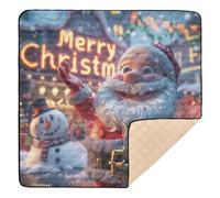 Tapis de gymnastique et d'activité pliable pour bébé avec panneau « Merry Christmas » - Motif Père Noël agitant devant le panneau « Merry Christmas » - Léger - 127 x 127 cm