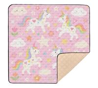 Tapis de gymnastique et d'activités antidérapant pour bébé Motif licornes arc-en-ciel Blanc 127 x 127 cm