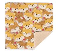 Tapis de gymnastique et d'activités pour bébé en mousse souple avec motif renard mignon jaune dessin animé pour le sol, tapis léger rembourré pour bébés, nourrissons, tout-petits, 127 x 127 cm