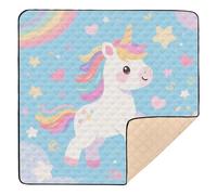 Tapis de gymnastique et d'activités pour bébé Motif licornes arc-en-ciel blanches et mignonnes au sol Confortable pour bébés, nourrissons et tout-petits, 127 x 127 cm