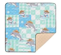 Tapis de gymnastique et d'activités pour l'intérieur et l'extérieur en forme de dauphin de dessin animé, vert, bleu, tapis de jeu rembourré pliable pour bébés, nourrissons et tout-petits, 127 x 127 cm