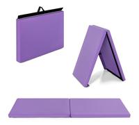 Tapis de Gymnastique Pliable COSTWAY-180 x 60 x 3,8 cm-2 Volet avec Poignée-Attache Auto-agrippante-Imperméable en Mousse PU-Violet