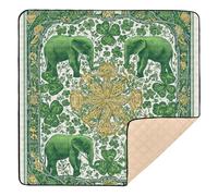 Tapis de gymnastique pliable pour l'intérieur et l'extérieur Motif éléphants verts et trèfle Pour nouveau-nés, bébés, nourrissons et tout-petits, 127 x 127 cm