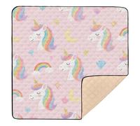 Tapis de gymnastique pliable pour l'intérieur et l'extérieur - Motif licornes arc-en-ciel blanches - 127 x 127 cm