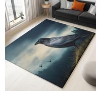 Tapis de Imprimé Noir, Surréalisme Forêt Corbeaux Animaux Tapis Lavable Antidérapant Poils Courts, Moquette Grand Intérieur, Entretien Facile pour Chambre d'enfant Cuisine 180 x 240 cm