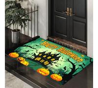 Tapis De Intérieur 40 X 60 Cm - Paillasson D'Intérieur Antidérapant Lavable - Paillasson De Maison Hantée Verte,Lanterne Chauve-Souris Citrouille Pour Entrée Porte Avant Et Arrière,Vert Fluorescent