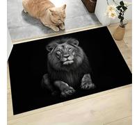 Tapis De Intérieur 80 X 120 Cm - Paillasson D'Intérieur Antidérapant Lavable - Paillasson De Faune Réaliste,Portrait Lion pour Entrée Porte Avant Et Arrière,Noir Gris