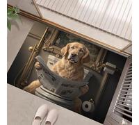 Tapis De Intérieur 80X120Cm - Paillasson D'Intérieur Antidérapant Lavable - Paillasson De Animaux Humoristiques,Golden Retriever Est Assis Sur Les Toilettes En Train Lire Le Journal ,Jaune Doré