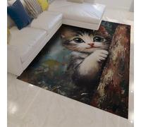 Tapis de Jardin d’Animaux de Ferme Mignon Chat Tronc Motif Vintage pour Cuisine Tapis antidérapant à Poils Ras pour Chambre à Coucher Salle à Manger Buanderie 180x240cm