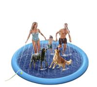 Tapis de Jet d'eau, 200cm Tapis de Pulvérisation d'eau Sprinkler Splash Pad Tapis D'arrosage Jeux d'eau Jouets d'arrosage d'été Exterieur Piscine pour Enfant Adult Chien (Bleu, ∅ 200cm)