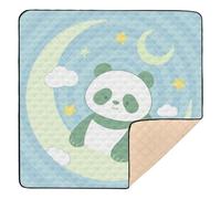 Tapis de jeu amusant Panda Moon bleu layette mignon pliable épais pour bébé pour le sol, tapis de jeu de voyage pliable pour bébés, enfants, tout-petits, nourrissons, 127 x 127 cm, alfombras para