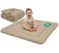 Tapis de Jeu Bébé 100 x 100 cm matelassé - Couverture d'Éveil pliable et lavable à 30 degrés pour Chambre Salon Parc & déplacements - Tapis Enfant certifié Oeko-Tex Beige avec des étoiles blanches