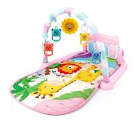 Tapis de jeu de gymnastique pour bébé, centre d'activités pour bébé avec piano à pied et jouets détachables, tapis jeu pour nourrissons 0 à 36 mois avec motifs d'animaux, salle sport